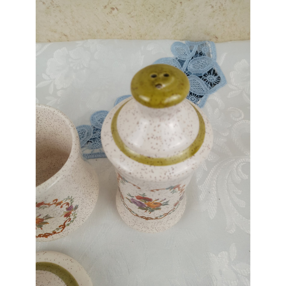 Vintage Handmade Ceramic Salt Pepper & Sugar Dish Cross-stitch Floral Design - Picture 5 of 6